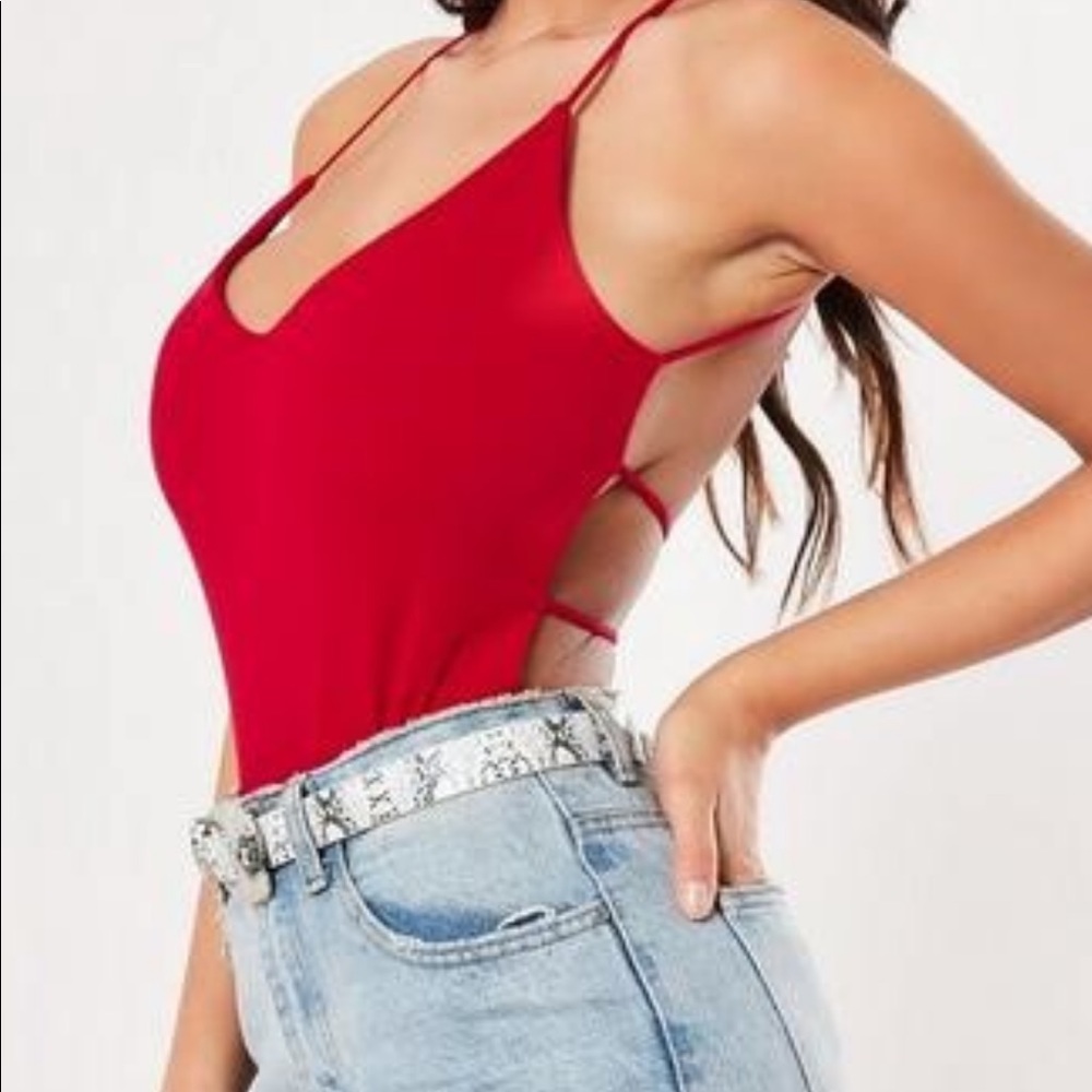 Red strappy back bodysuit